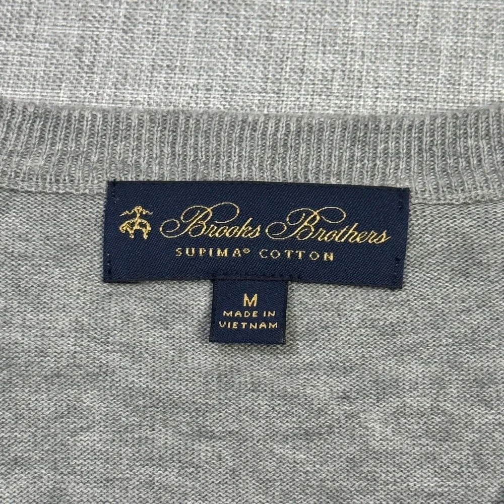 Brooks Brothers Supima Cotton V-Neck Sweater Pullover Mens M Gray Lightweight